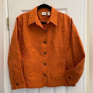Chico’s Women’s Embroidered Quilted Jacket w/ pockets-Orange - Chicos size 2